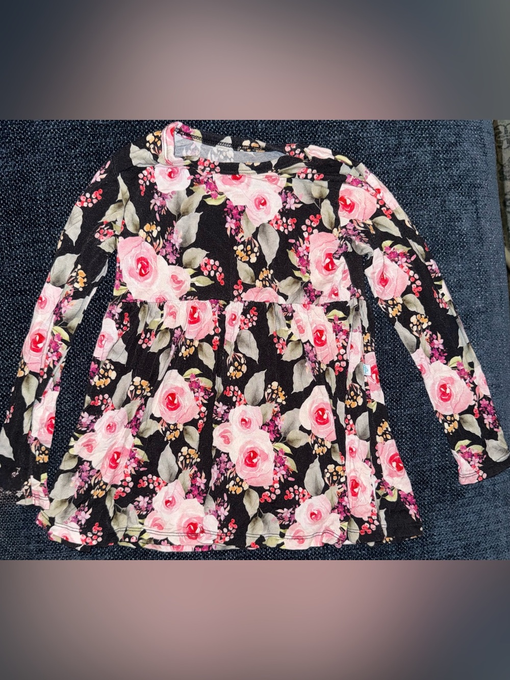 Posh Peanut Black Floral Long-Sleeve Knit Dress
